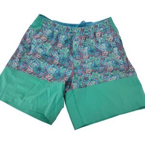 BirdDogs Classic Mens Swim Trunks Shorts L Teal Paisley Elastic Waist Drawstring